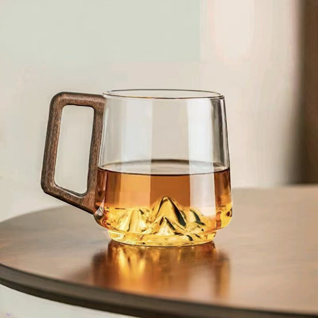 WoodGrip Glass Mug 400 ml with Wooden Handle for Hot and Cold | Bowlift