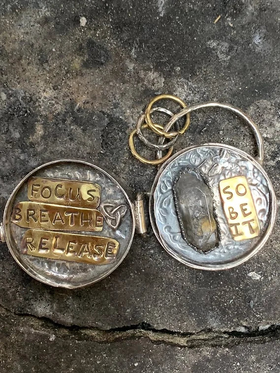 BowLift | Silver Locket Necklace | Triple Moon & Tree of Life | Keepsake with Quartz Crystal