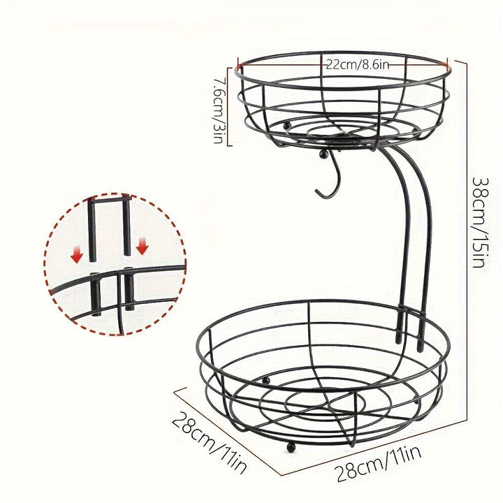 BowLift | 2-Layer Oval Fruit Basket with Banana Holder – Metal Kitchen Organizer