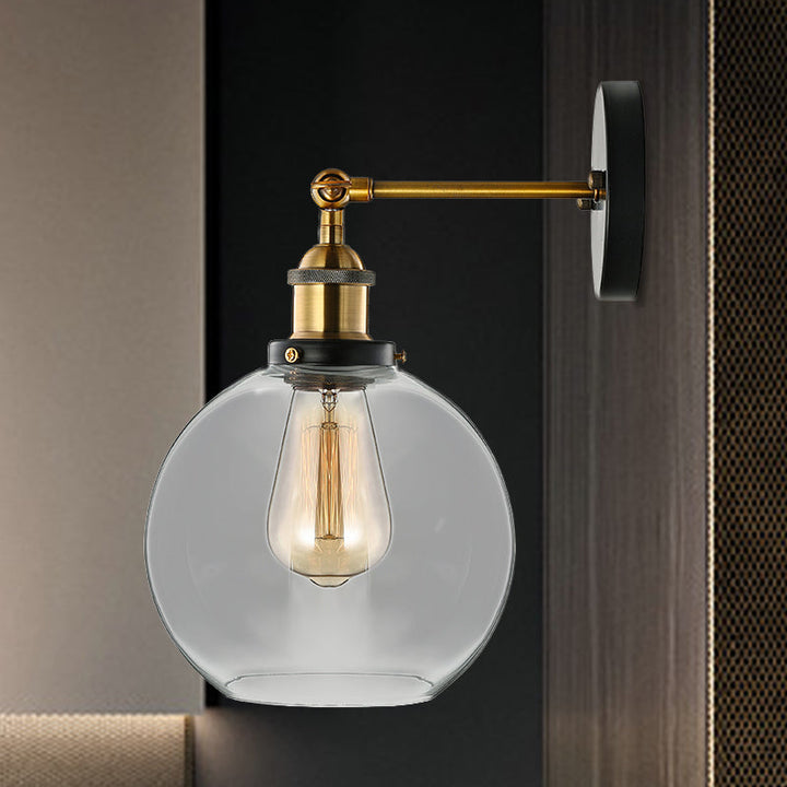BowLift | Clear Glass Blown Wall Sconces Antiques 1 Light Living Room Lighting Fixture in Brass