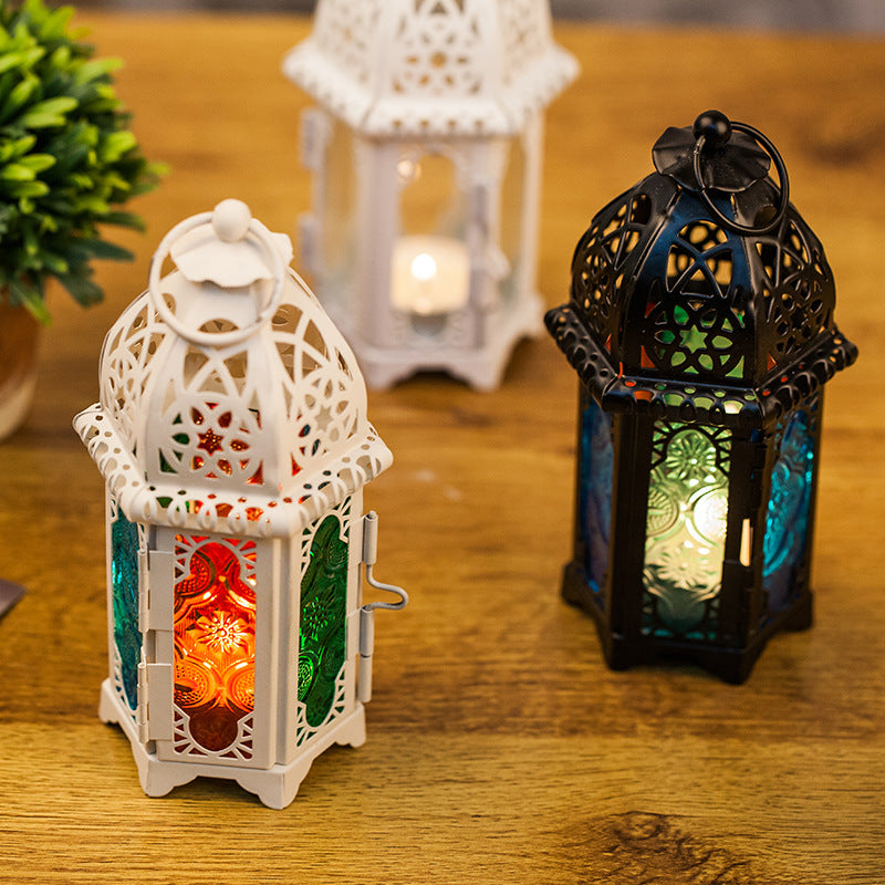 Moroccan-Style Metal and Glass Decorative Hanging Lantern with Intricate Filigree Bowlift