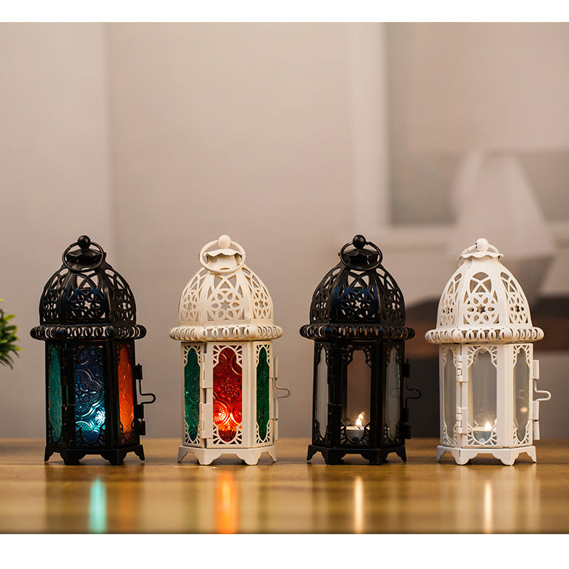 Moroccan-Style Metal and Glass Decorative Hanging Lantern with Intricate Filigree Bowlift