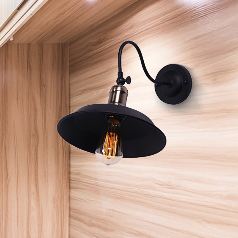 BowLift | Farmhouse Barn Wall Mount Light 1 Bulb Metallic Wall Lighting with Gooseneck Arm in Black for Balcony