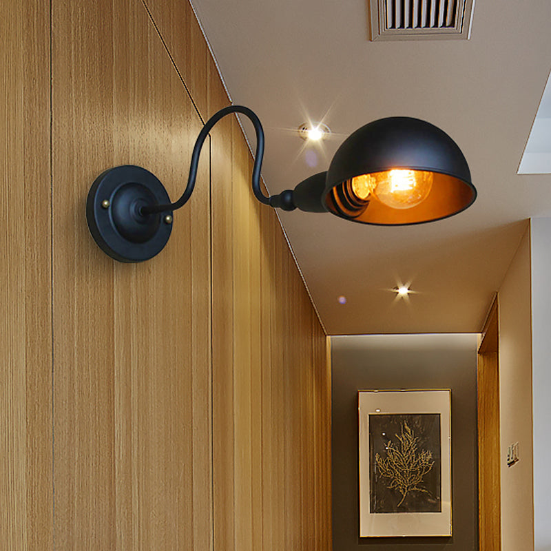BowLift | 1 head wall-mounted light loft style dome shade metal adjustable wall lamp in black for bedroom