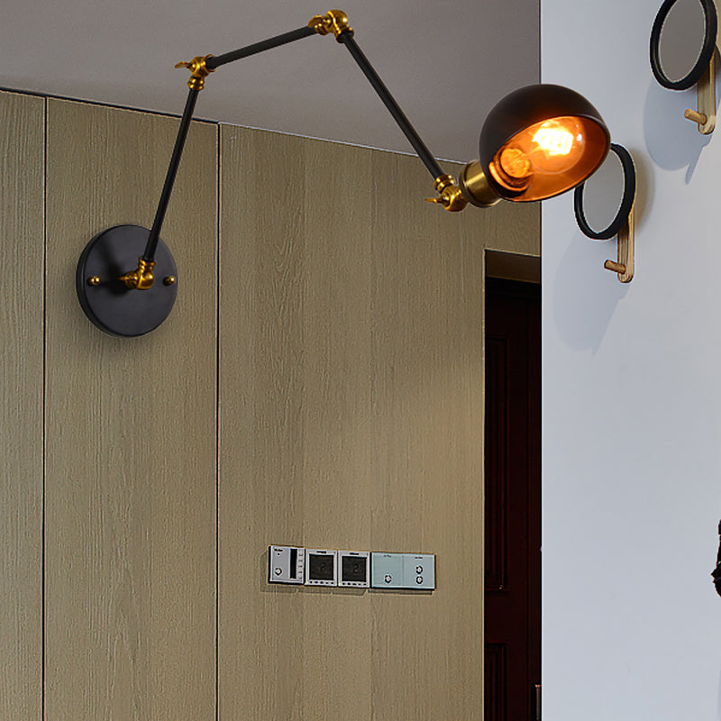 BowLift | 1 head wall-mounted light loft style dome shade metal adjustable wall lamp in black for bedroom