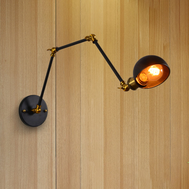 BowLift | 1 head wall-mounted light loft style dome shade metal adjustable wall lamp in black for bedroom