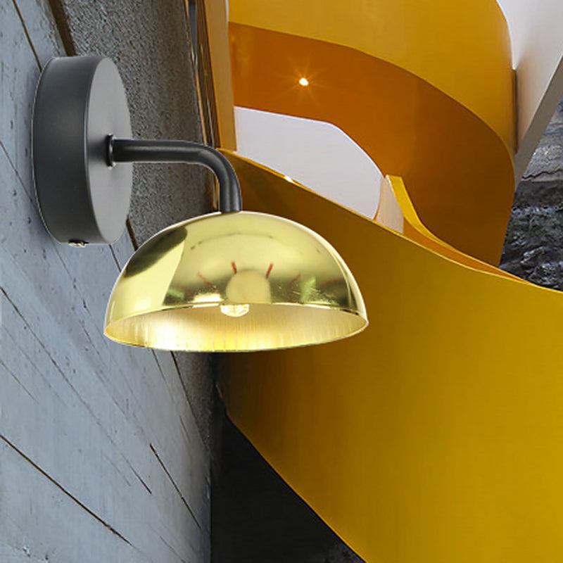 BowLift | 1 Light Wall Lamp Industrial Dome Shade Metal Down Wall Light with Curved Arm in Black/Bronze for Bedroom