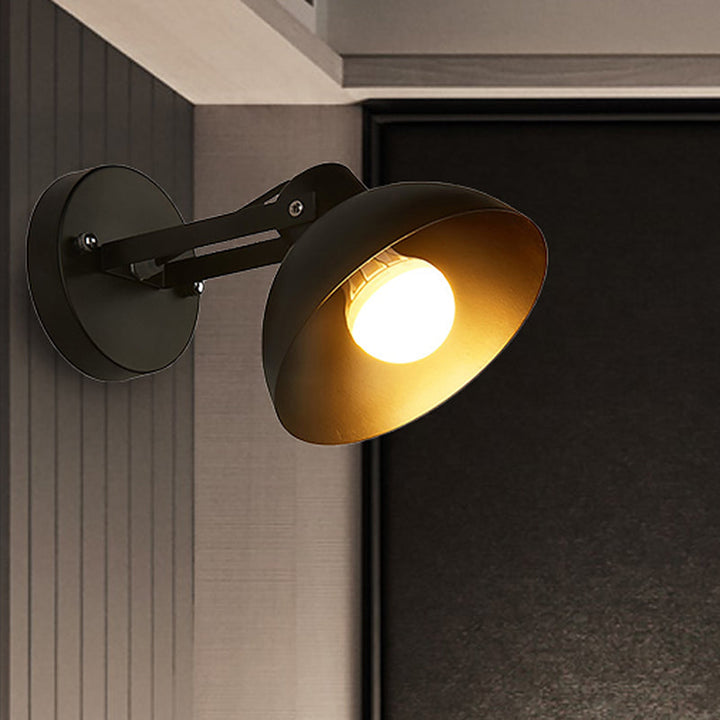 BowLift | 1 Head Wall Light Fixture with Dome Shade Metal Industrial Style Indoor Wall Lamp in Black