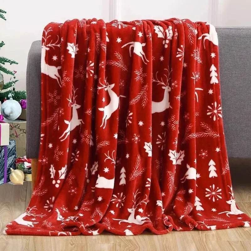 BowLift | Christmas Elk Snowman Santa Claus Print Blanket Winter Double-sided Flannel Blanket For Sofa Sleeping Shawl