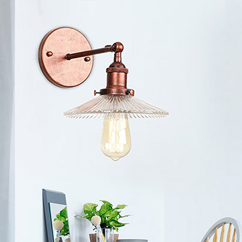 BowLift | 1 Light Wavy Wall Lamp Fixture Rustic Style Copper Ribbed Glass Wall Light for Dining Table
