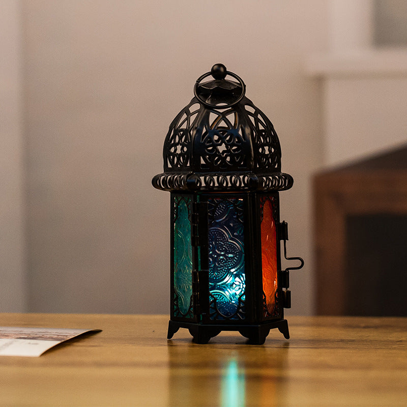 Moroccan-Style Metal and Glass Decorative Hanging Lantern with Intricate Filigree Bowlift