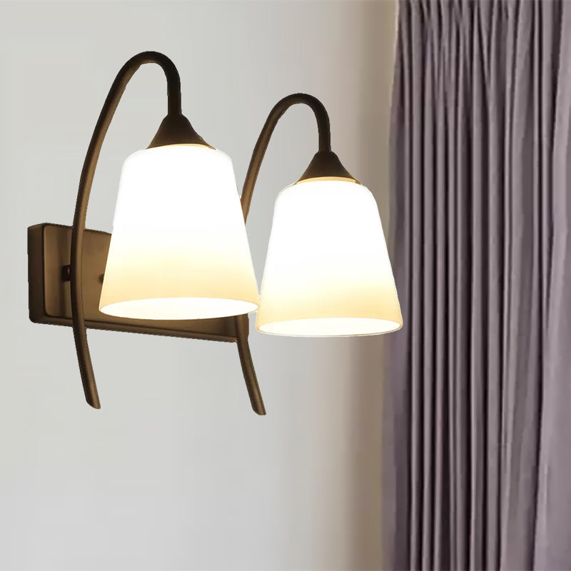 BowLift | 2-Bulb Frosted Glass Wall Light Industrial Black Angled Bedroom Wall Light