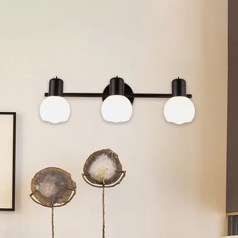 BowLift | 3-Bulb Wall Light with Bubble Shade Opal Glass Modern Bathroom Fixture in Black/White