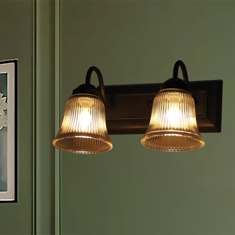BowLift | Bell Clear Texture Glass Wall Lamp Industry One Lamp Bedroom Sconce Light in Black