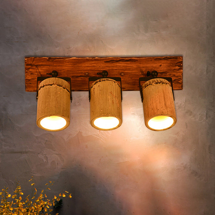 BowLift | Wooden Cylinder Wall Lamp Rustic Stylish Wall Light in Beige for Bistro Restaurant