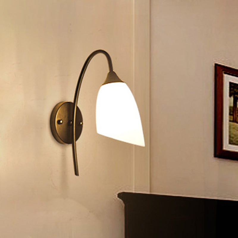 BowLift | 1 Bulb Angle Shade Wall Mounted Light Fixture Modern Black/Gold Milk Glass Lighting for Bedroom