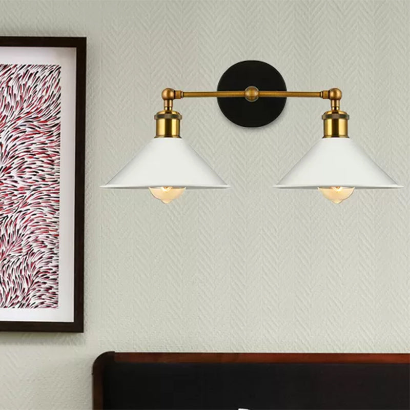 BowLift | 2 Lights Cone Wall Lamp Vintage Stylish Antique Brass Metal Wall Mount Lighting for Living Room