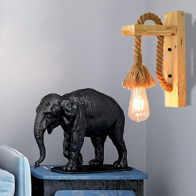 BowLift | Rope Exposed Bulb Sconce Lighting Coastal 1 Light Living Room Wall Lamp in Red/Brown/Wood
