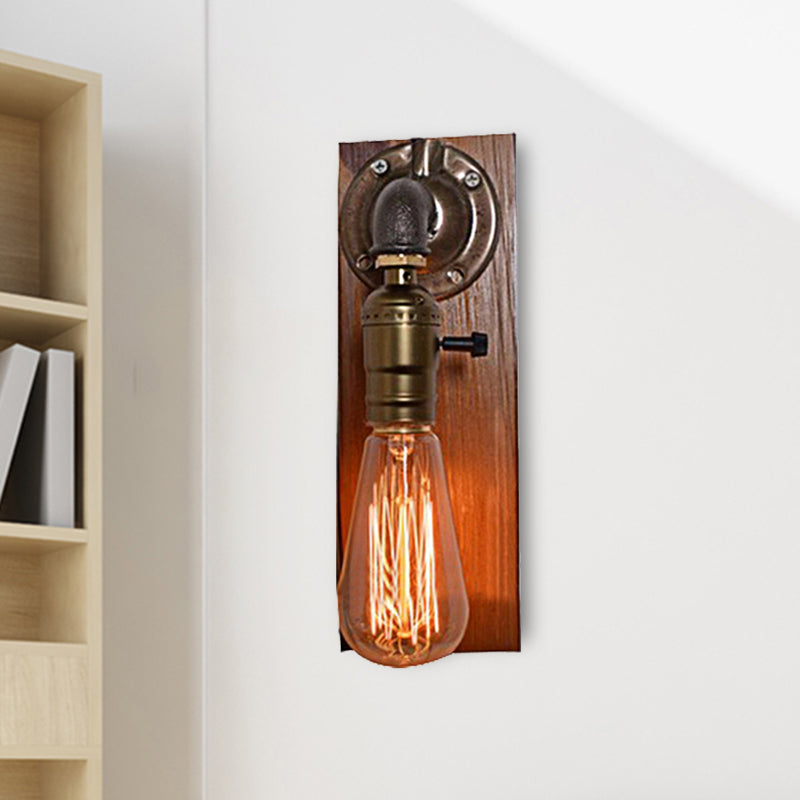 BowLift | Open Bulb Living Room Wall Lamp Vintage Metal 1 Light Aged Brass Wall Light Lighting with Rectangular Backplate