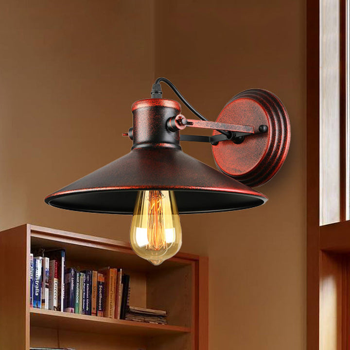 BowLift | Metallic Saucer Wall Light Antique Style 1-Bulb Hallway Wall Light Lamp in Black/Rust