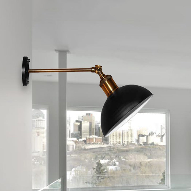 BowLift | 1 Light Wall Lamp Loft Style Dome/Drum Shade Metal Adjustable Wall Lamp in Black for Bedroom
