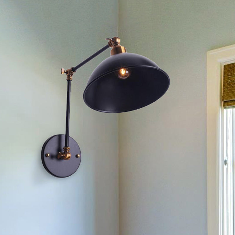 BowLift | 1 Bulb Wall Light Vintage Swivel Arm Metal Wall Lighting with Bowl Light in Black for Staircase
