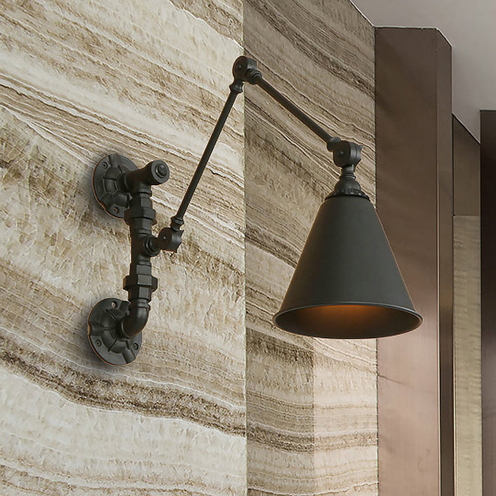 BowLift | 1 Bulb Swing Arm Wall Lamp Lighting Industrial Black Metal Wall Mount Light with Cone Shade