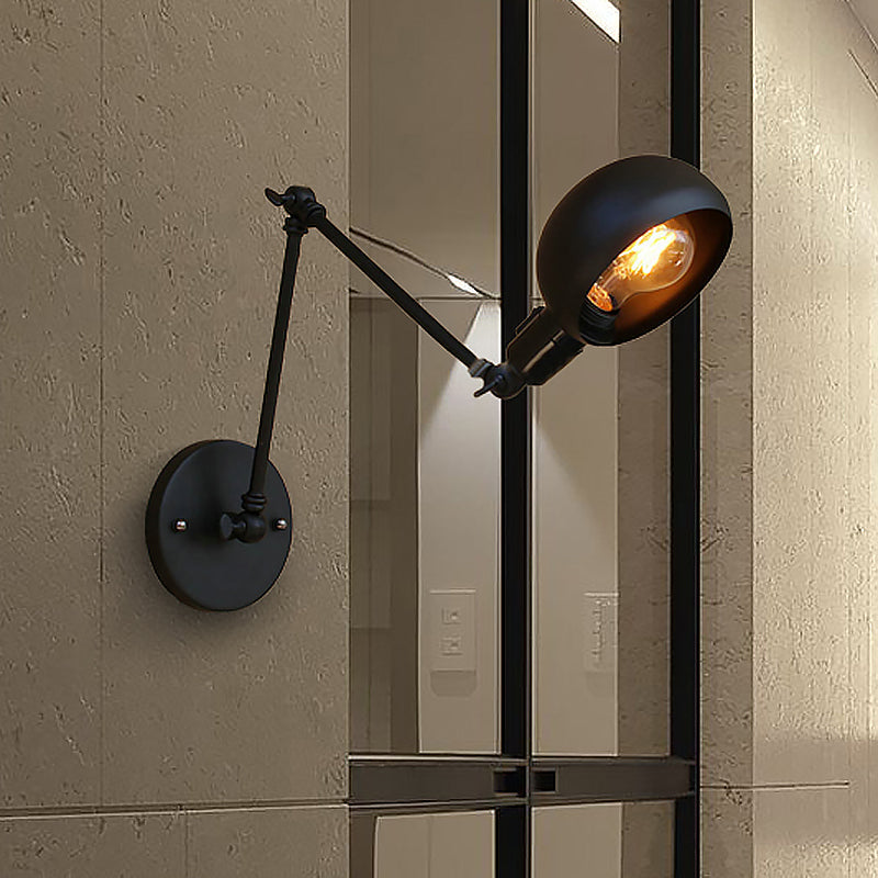 BowLift | 1 Bulb Metal Wall Light Industrial Black Swivel Arm Study Wall Lamp Light with Bowl Shade
