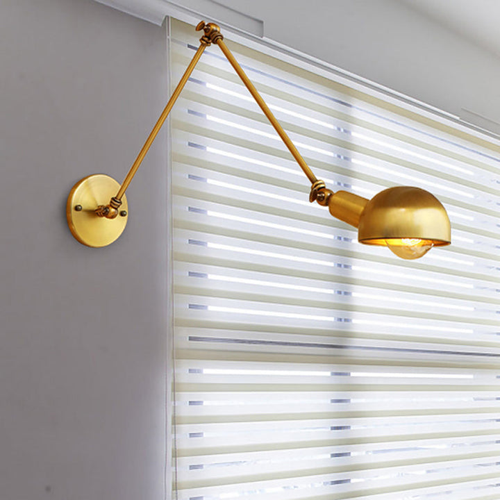 BowLift | 1 Bulb Reading Lamp Wall Retro Style Bowl Lamp Iron Adjustable Wall Lighting in Brass for the Study