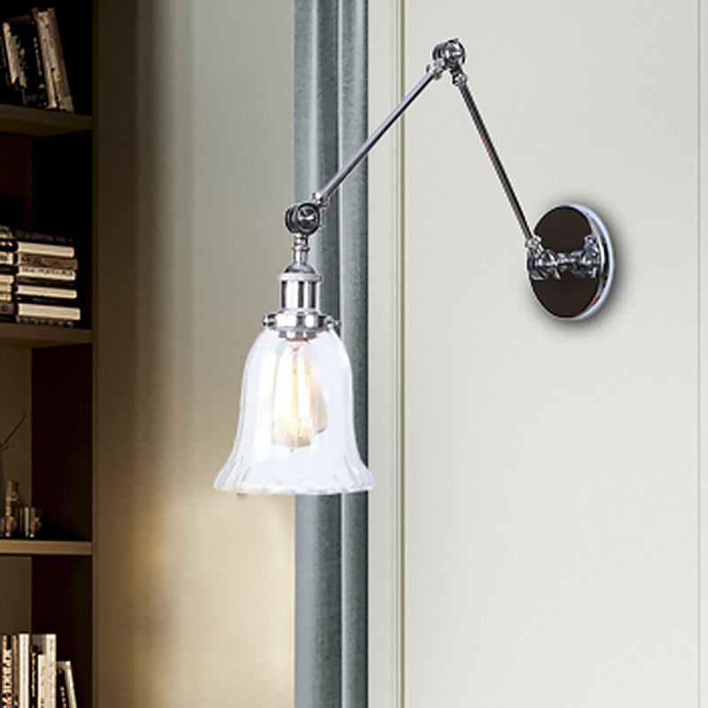 BowLift | Chrome One Light Wall Lamp Vintage Clear Glass Bell Lighting for Living Room