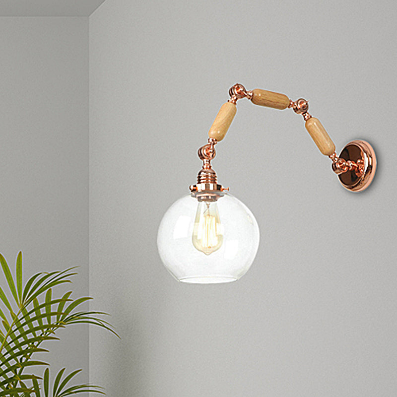 BowLift | Globe Living Room Wall Lamp Antique Clear Glass 1 Light Pink Gold Wall Lamp with Retractable Arm