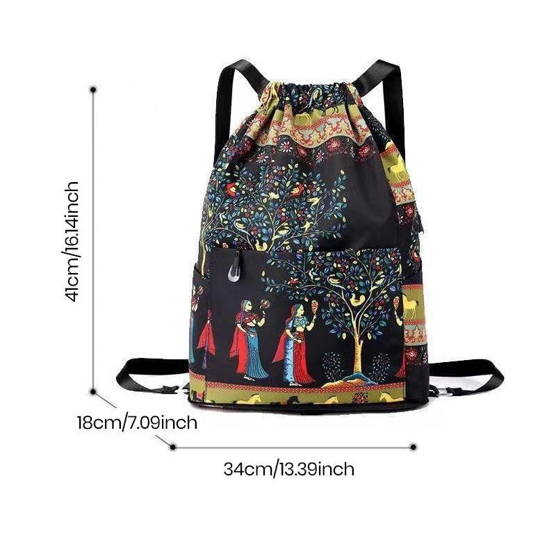 Drawstring shoulder bag in ethnic style | Bowlift
