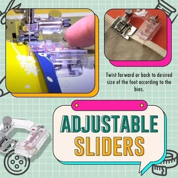 BowLift | Adjustable Bias Tape Binding Foot | Sewing Machine Presser Foot | Transparent Guide | 0.5–2cm