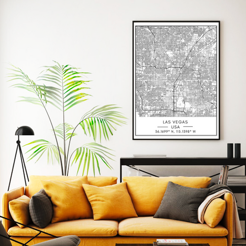 Las Vegas City Map - Canvas Wall Art Painting | Bowlift