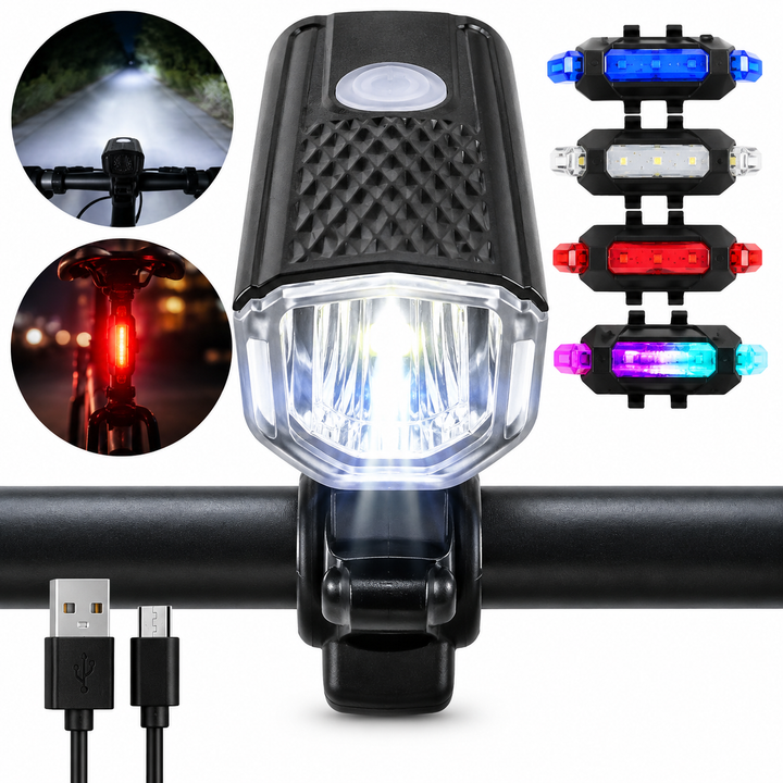 USB Rechargeable LED Bicycle Front and Rear Light Set with Quick Release Mounts Bowlift