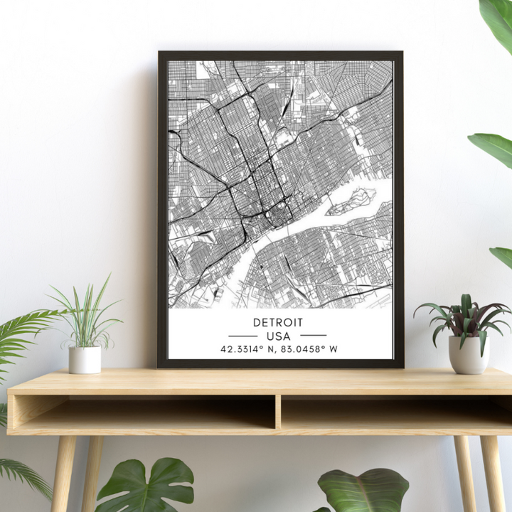 Detroit City Map - Canvas Wall Art Painting | Bowlift
