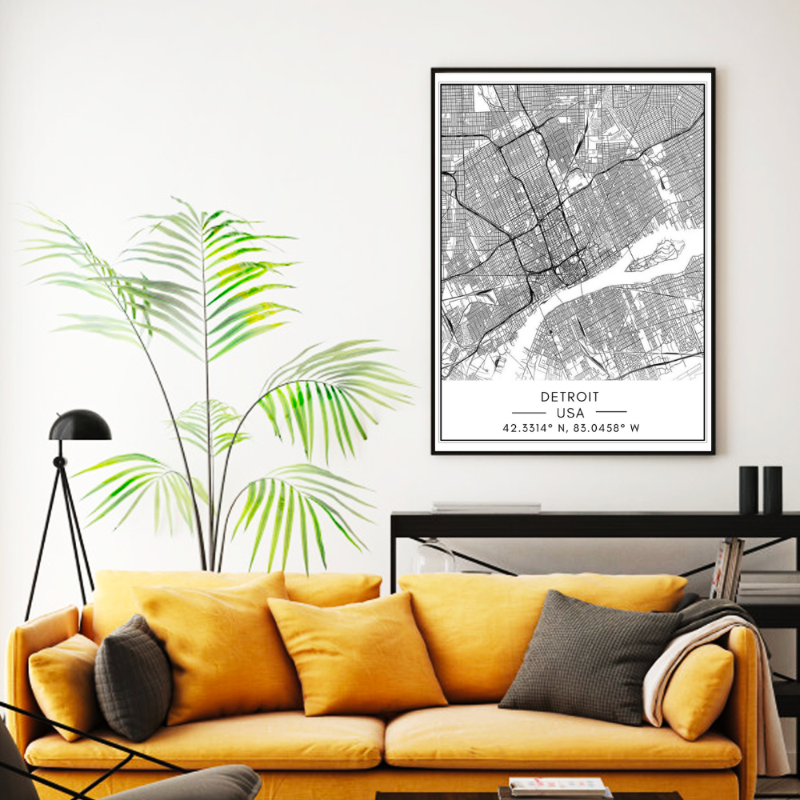 Detroit City Map - Canvas Wall Art Painting | Bowlift