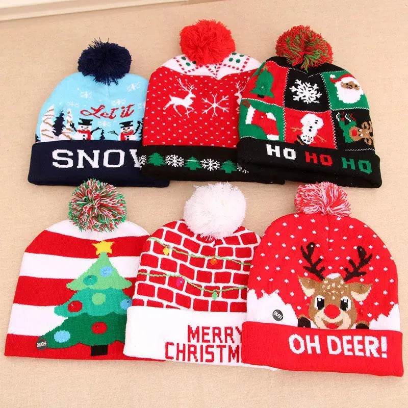 BowLift | LED Christmas Hat Sweater Knitted Beanie Christmas Light Up Knitted Hat Christmas Gift  Kids Xmas New Year Decorations