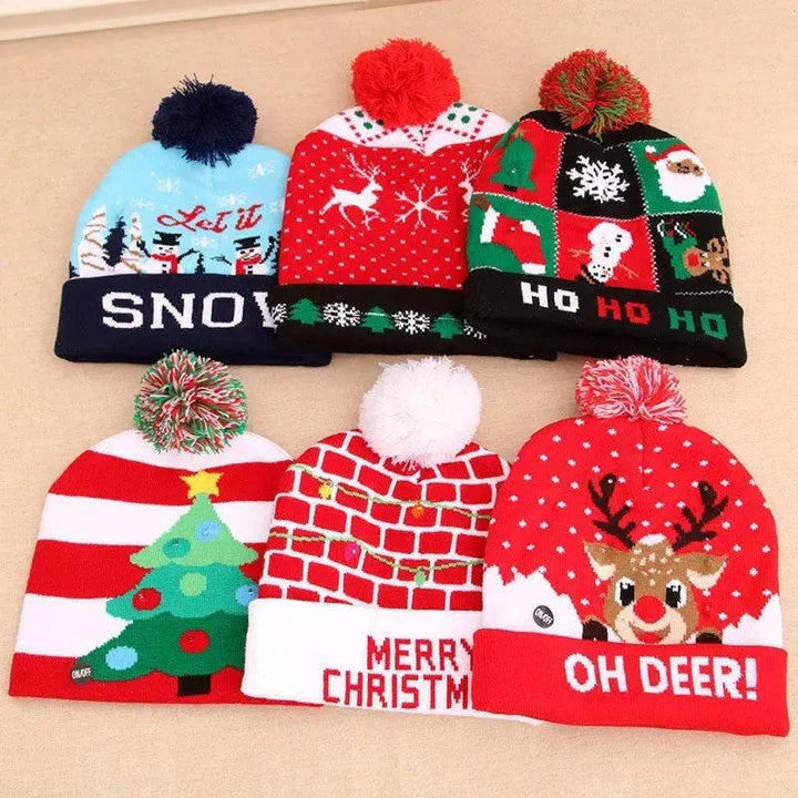 BowLift | LED Christmas Hat Sweater Knitted Beanie Christmas Light Up Knitted Hat Christmas Gift  Kids Xmas New Year Decorations