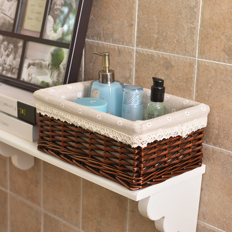 Women Braided Storage Basket with Romantic Fabric Lining Bowlift
