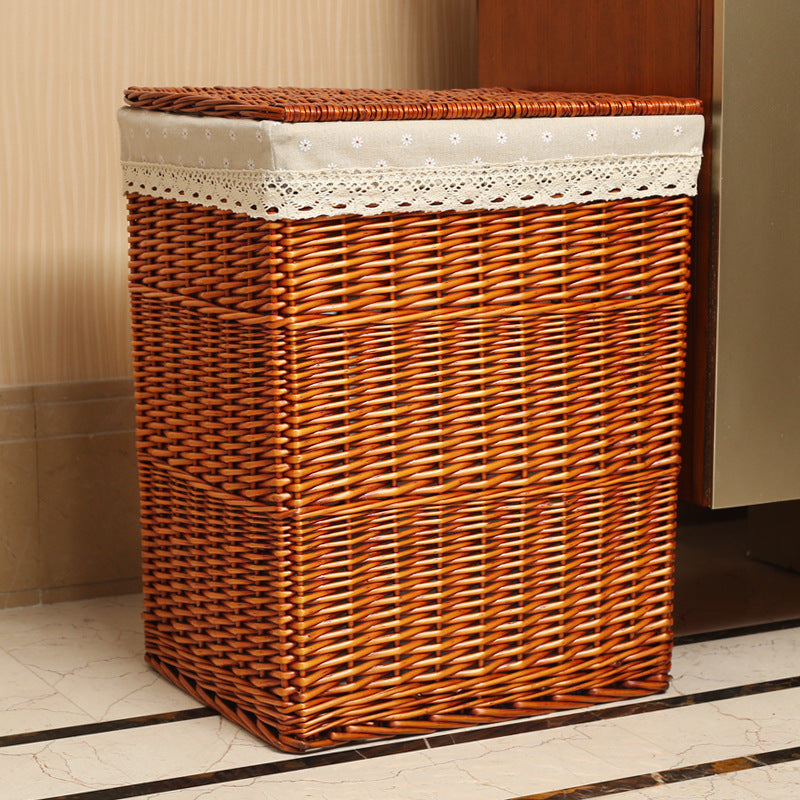 Women's laundry basket with decorative checkered fabric and practical lid Bowlift