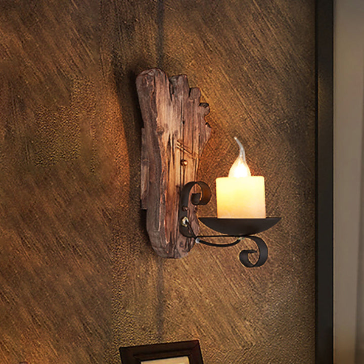 BowLift | Cylinder Coffee Shop Wall Light Fixture Artificial Marble 1 Light Brown Wall Lamp with Wood Semi-Cap/Base/Rectangle Base