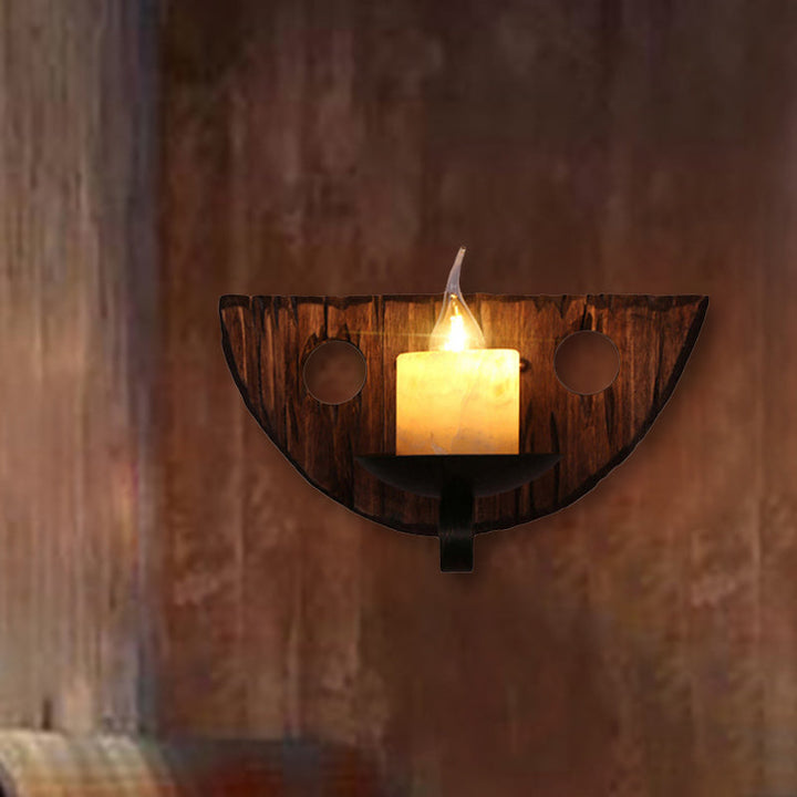 BowLift | Cylinder Coffee Shop Wall Light Fixture Artificial Marble 1 Light Brown Wall Lamp with Wood Semi-Cap/Base/Rectangle Base