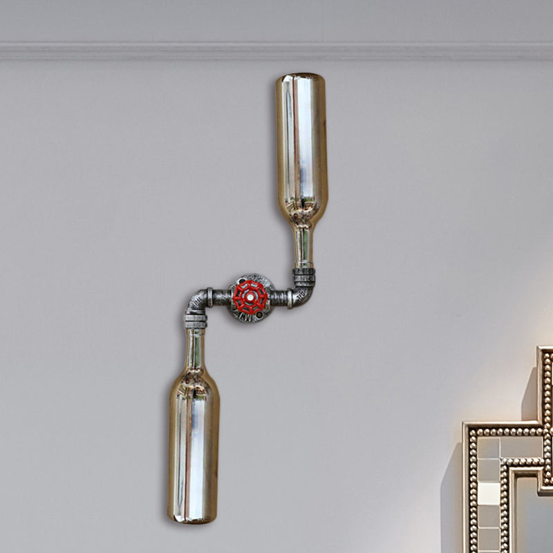 BowLift | Glass Gray/Blue Wall Light Wine Bottle 2 Lights Industrial Style Wall Mount Light for Living Room