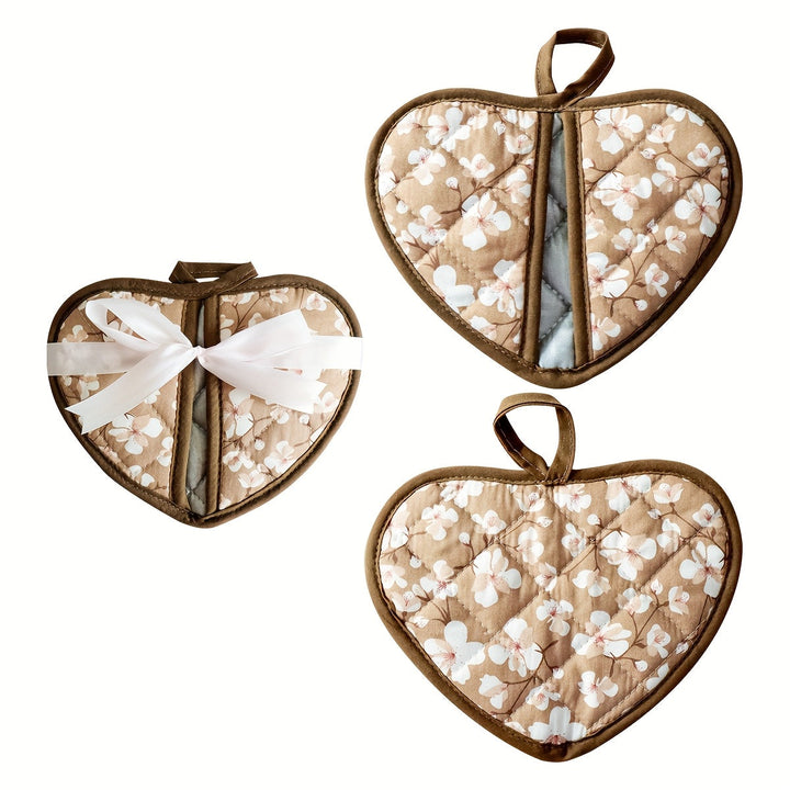 BowLift | KeukenHart Heat Resistant Oven Mitt Set – Decorative Heart Shaped Grip Pads