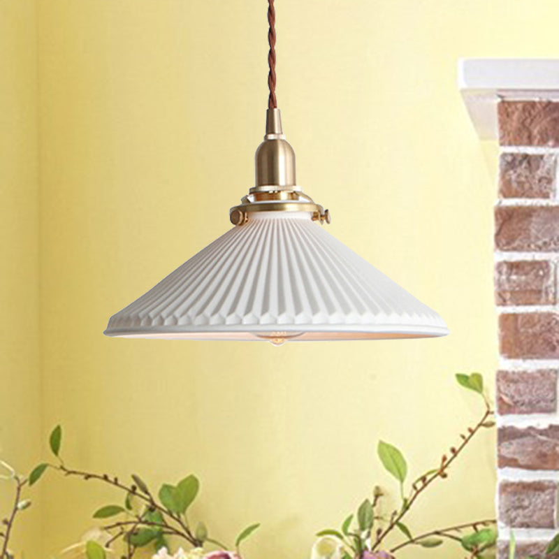 Ribbed Cone Pendant Lamp Ceramic Dining Room Lighting | Bowlift