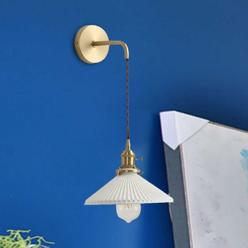 BowLift | Ceramic Ribbed Cone Wall Recessed Lamp 1 Light Modern Stylish Pendant Light in White for Hallway