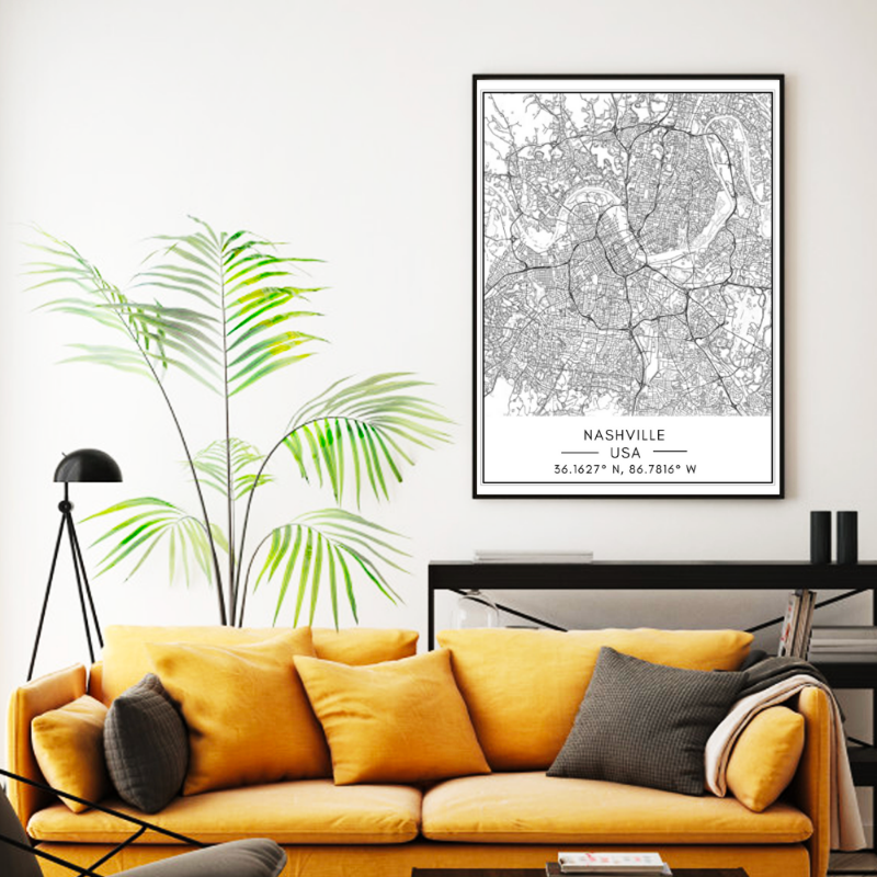 Nashville City Map - Canvas Wall Art Painting | Bowlift