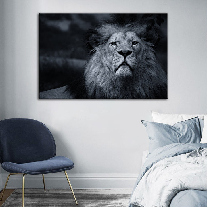 Grayscale Concerned Lion - Canvas Wall Art Painting | Bowlift
