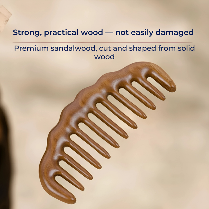 Tooth Hair Comb – Breakage-Free Detangling – Golden Sandalwood – Anti-Static – Gentle Scalp Massage – Healthy Shine Bowlift